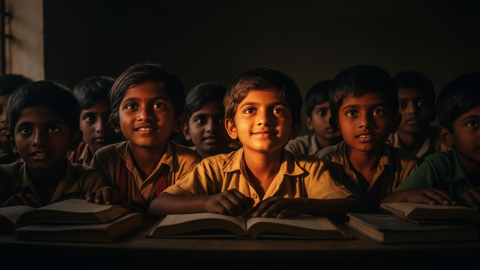 Underprivileged students studying together